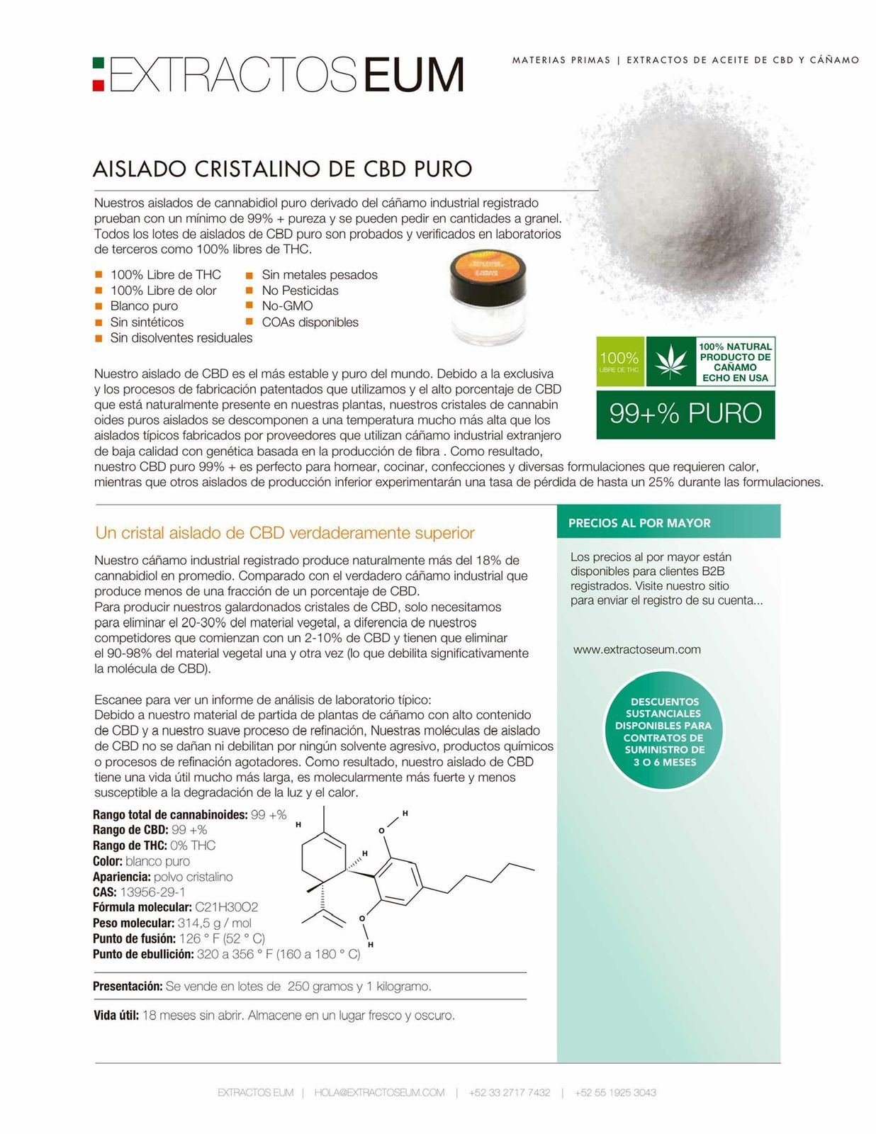 CBD Aislado 99% | Extracto cristalino premium y trazable